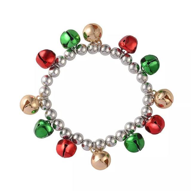 Celebrate Together Silver Tone Red, Green, And Gold Jingle Bell Stretch Bracelet, Womens, Multi Product Image