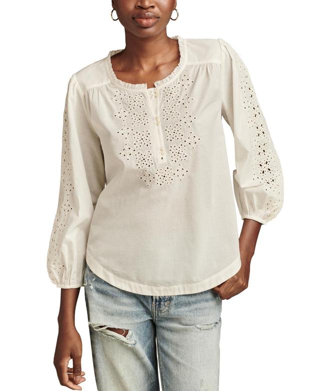 Lucky Brand Womens Cotton Eyelet-Embroidered 3/4-Sleeve Top Product Image