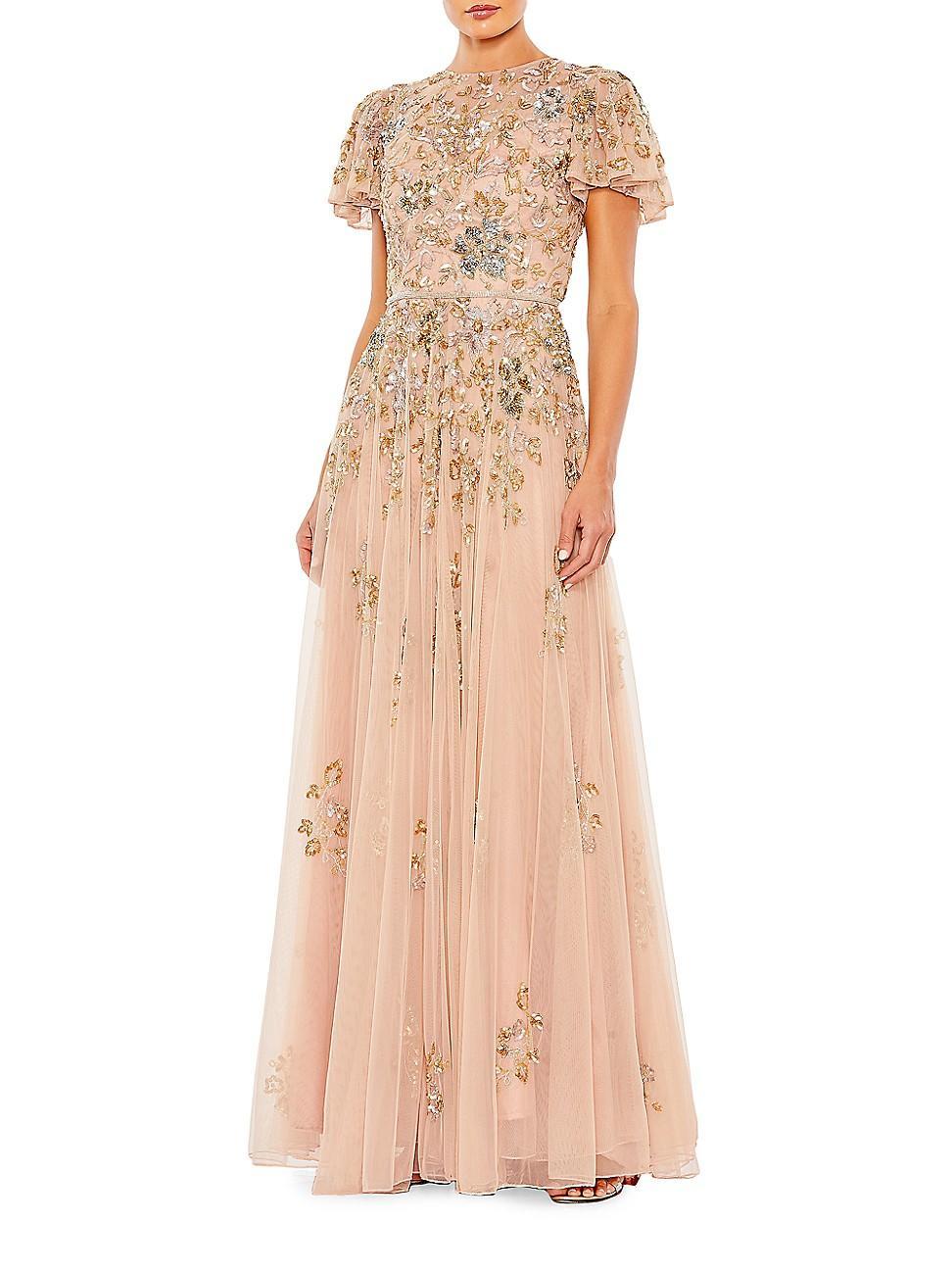 Womens Floral-Embroidered Tulle Gown Product Image