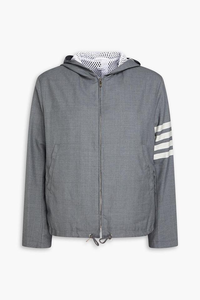 Striped Wool Hooded Track Jacket In Gray Product Image