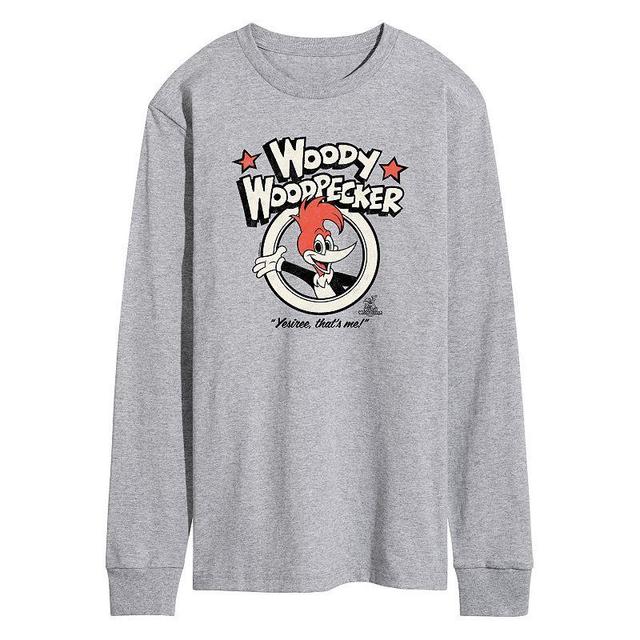 Mens Woody Woodpecker Yesiree Thats Me Long Sleeve Graphic Tee Grey Gray Product Image