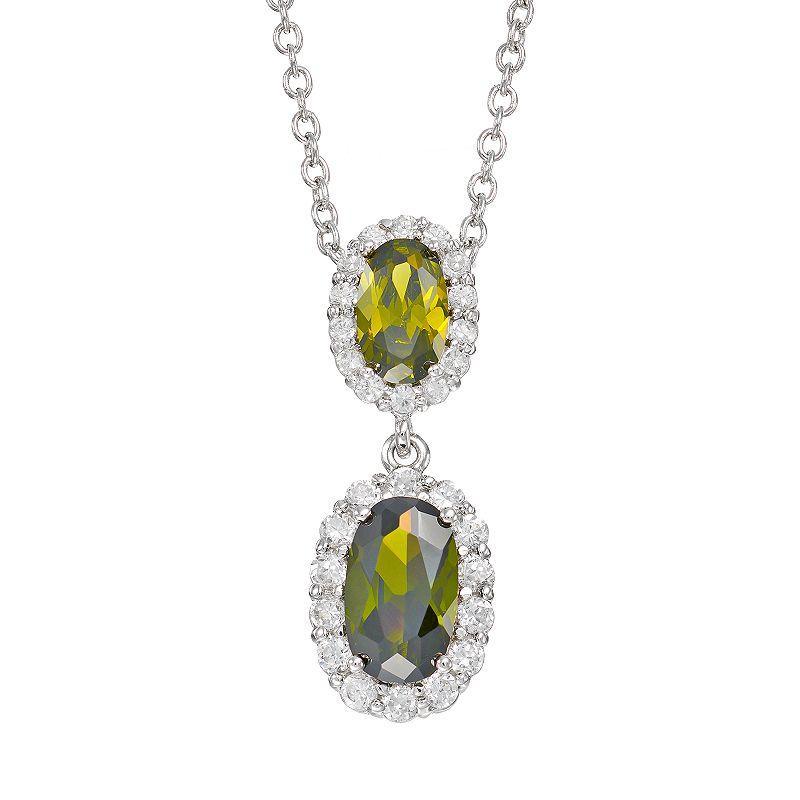 Sophie Miller Cubic Zirconia Sterling Silver Oval Halo Pendant Necklace, Womens Green Product Image