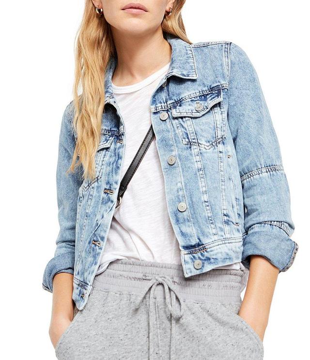 Free People Rumors Point Collar Long Sleeve Button Front Relaxed Denim Jacket Product Image