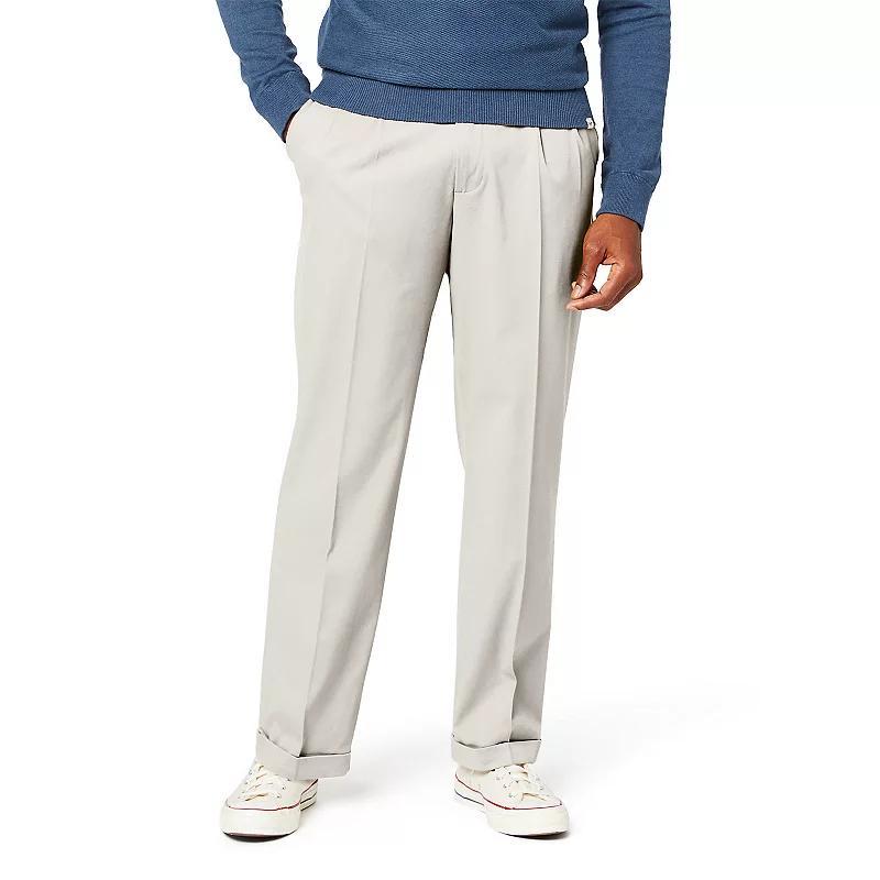 Dockers Mens Comfort Relaxed Pleated Cuffed Fit Khaki Stretch Pants Product Image