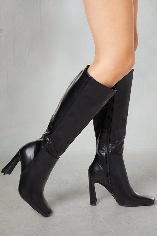 Leather Look Knee High Block Heeled Boots product image