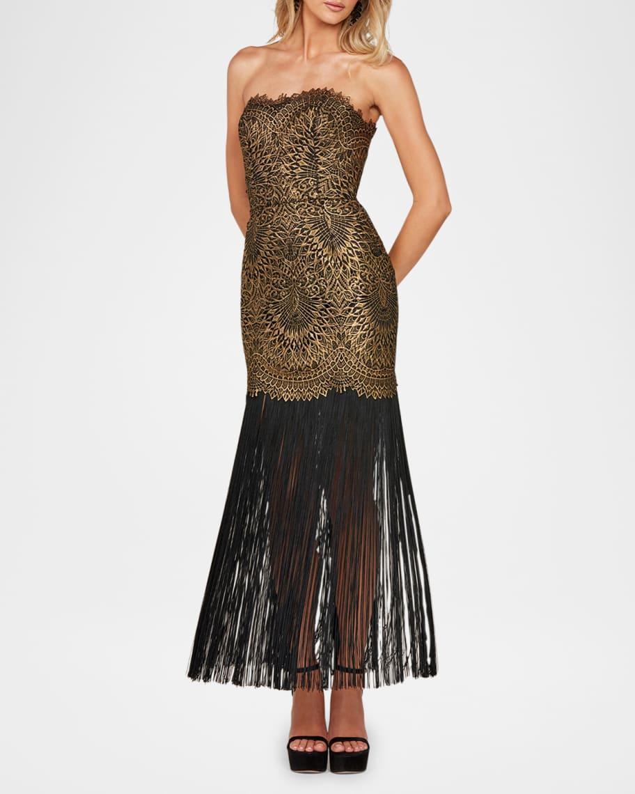 Naomi Strapless Metallic Fringe Gown Product Image