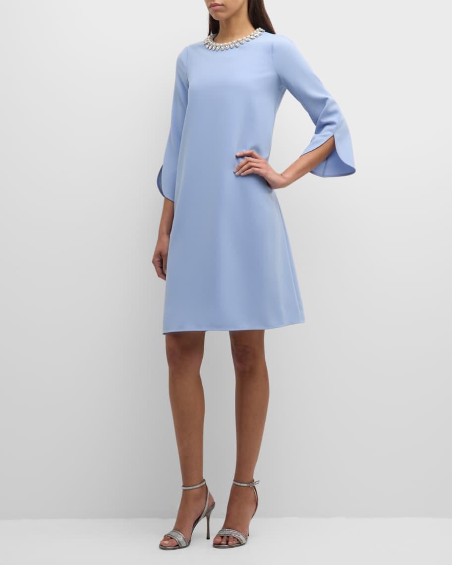 Jewel-Embellished Split-Sleeve Midi Dress Product Image