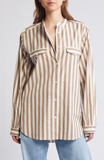 FRAME Cotton Striped Shirt In Mocha Multi Product Image