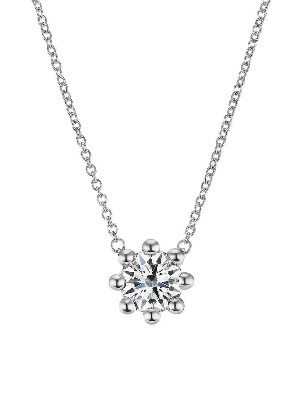 Womens Beaded 18K White Gold & Latitude Lab-Grown Diamond Large Pendant Necklace - White Gold - Size Large Product Image