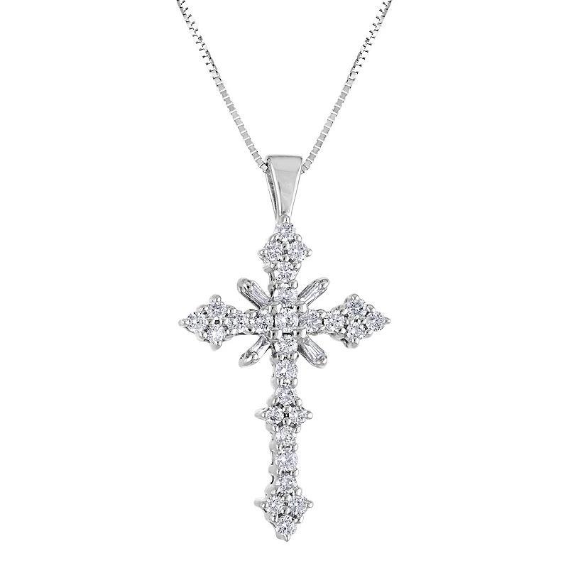 1 Carat T.W. Diamond 14k White Gold Cross Pendant Necklace, Womens Product Image