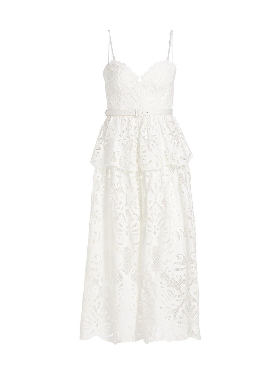 Womens Lace Cotton Tiered Midi-Dress Product Image