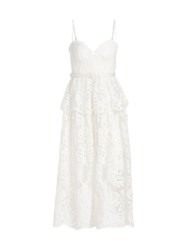 Womens Lace Cotton Tiered Midi-Dress Product Image