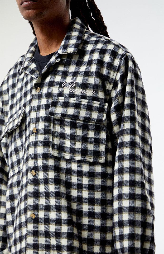 Mens Cropped Embroidered Camp Flannel Shirt in Black Product Image