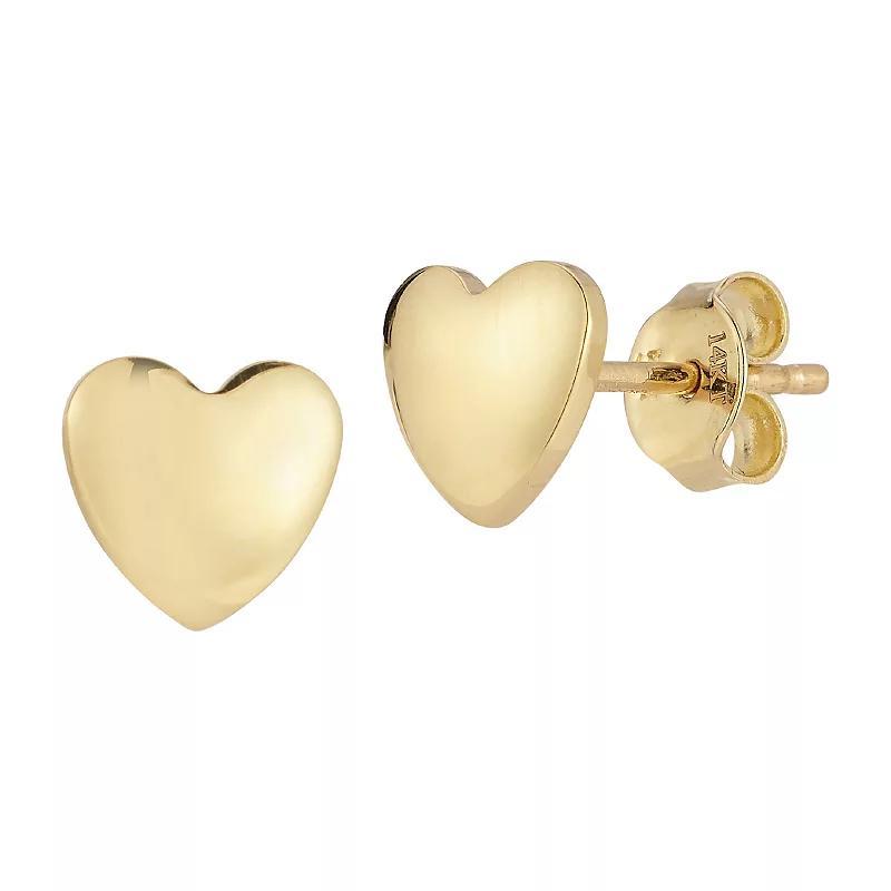 LUMINOR GOLD 14k Gold Puffed Heart Stud Earrings, Womens Product Image