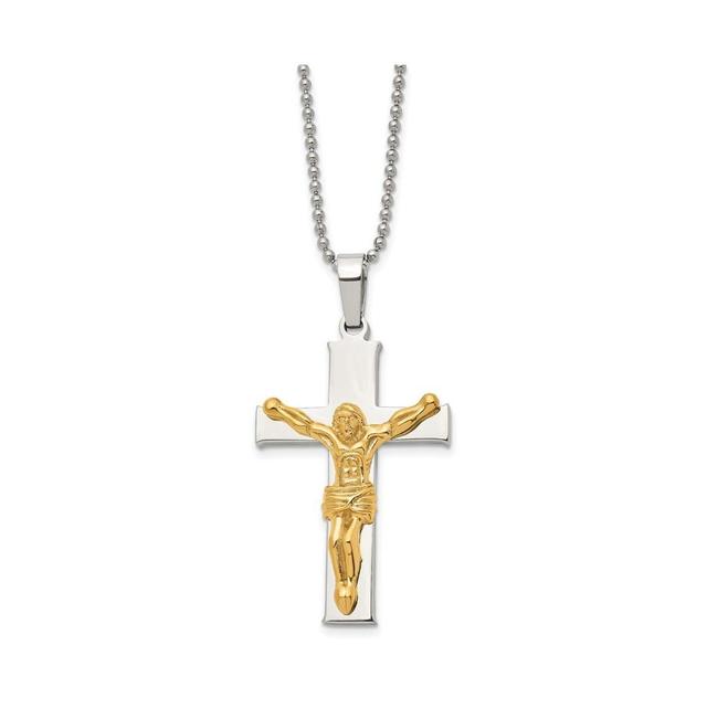 Chisel Polished Yellow Ip-plated Crucifix Pendant Ball Chain Necklace Product Image