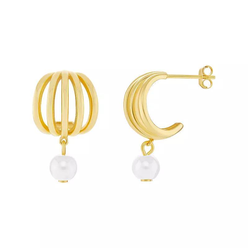 PRIMROSE 18k Gold Vermeil 5 Row C Hoop & Cultured Freshwater Pearl Drop Earrings, Womens Product Image