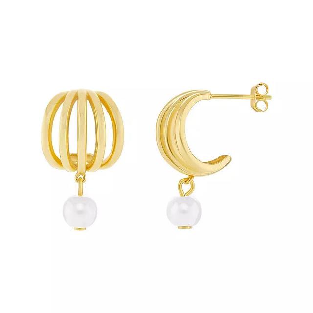 PRIMROSE 18k Gold Over Silver 5 Row C Hoop & Cultured Freshwater Pearl Drop Earrings, Womens, Yellow Product Image