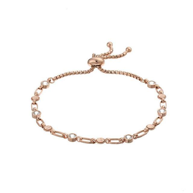 Kristen Kesho Sterling Silver Lab-Created White Sapphire & Round Link Adjustable Bolo Bracelet, Womens Pink Tone Product Image