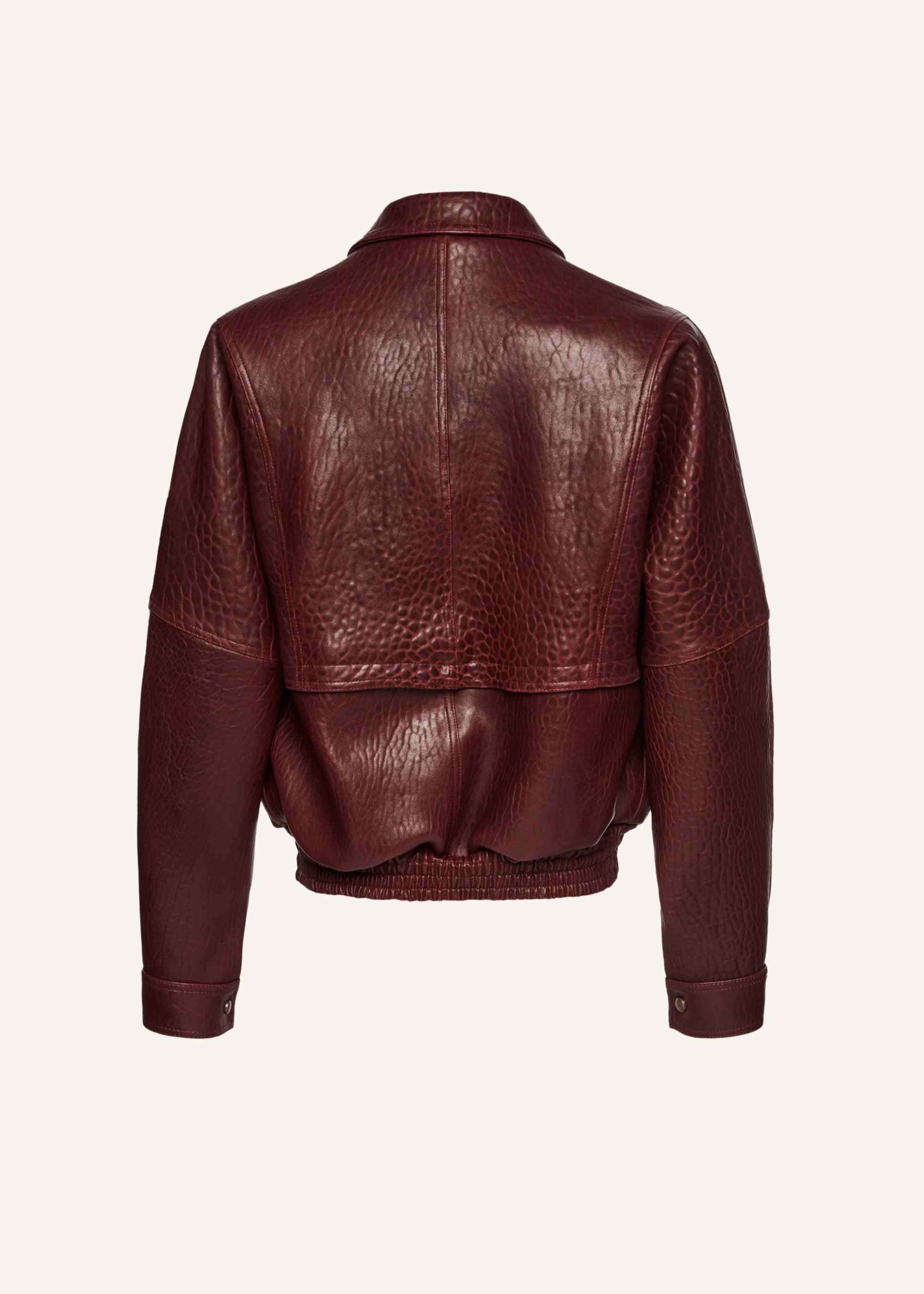 Vintage leather bomber jacket in embossed burgundy Product Image