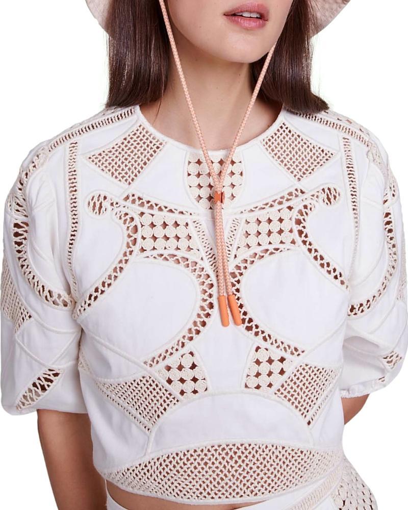 Womens Openwork Cotton Crop Top Product Image