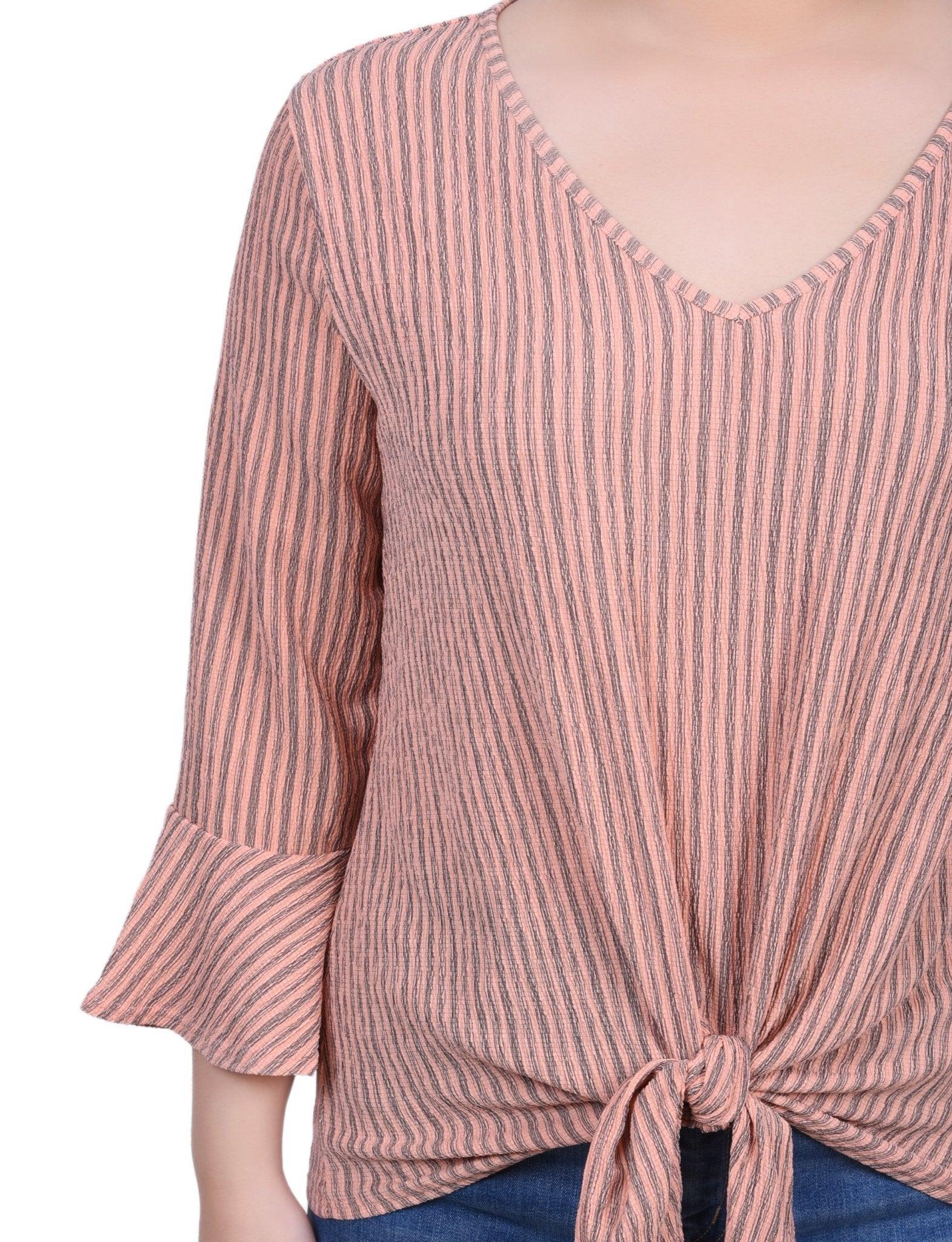 3/4 Bell Sleeve Textured Knit Top - Petite Product Image