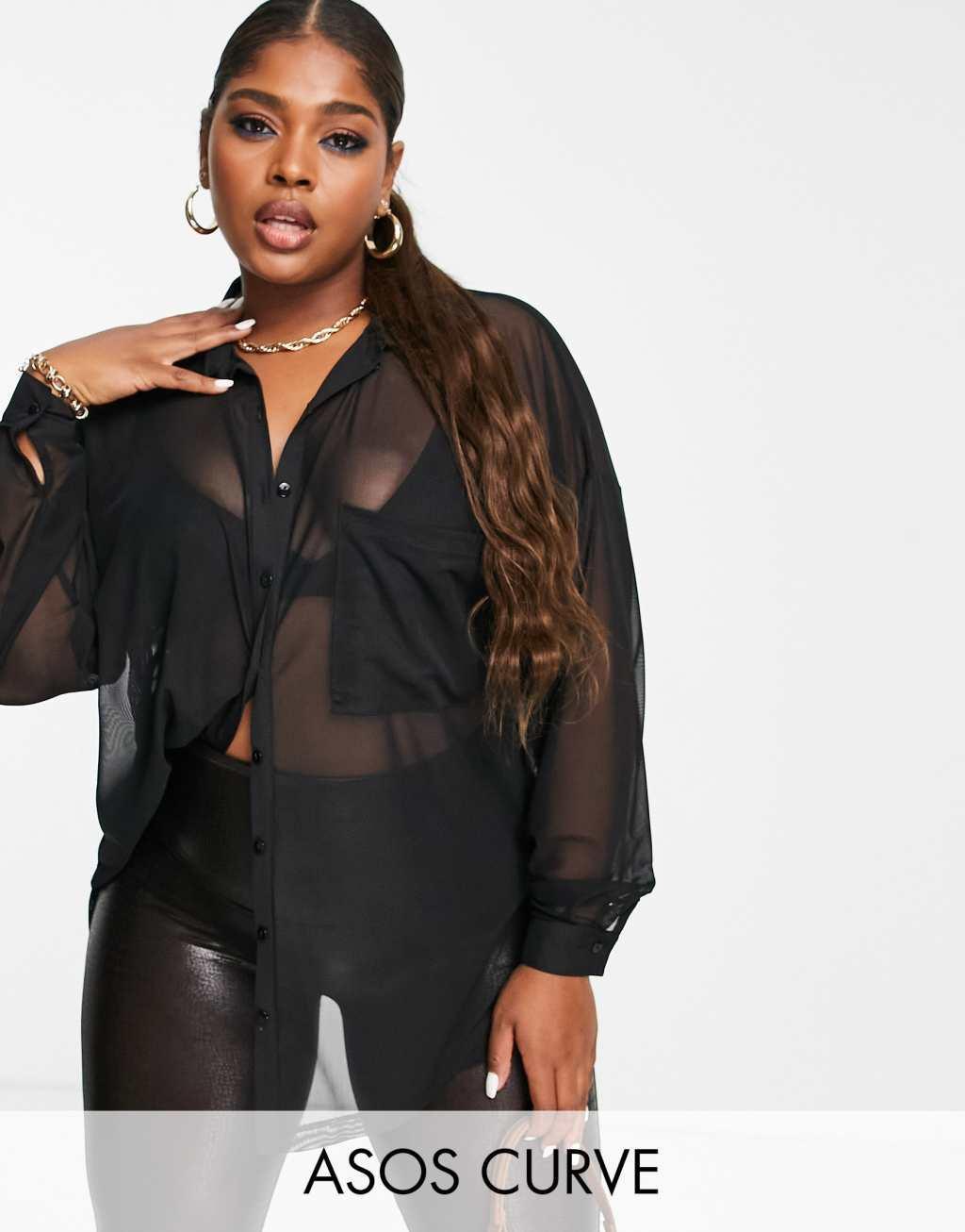 ASOS DESIGN Curve oversized mesh shirt Product Image