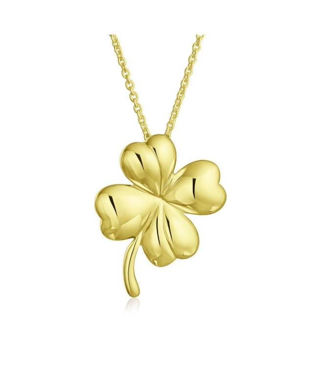 Bling Jewelry Good Luck Fortune Irish Shamrock Shape Lucky Charm Four Leaf Clover Pendant Necklace For Women Yellow Gold Plated Sterling Silver - Gold Product Image