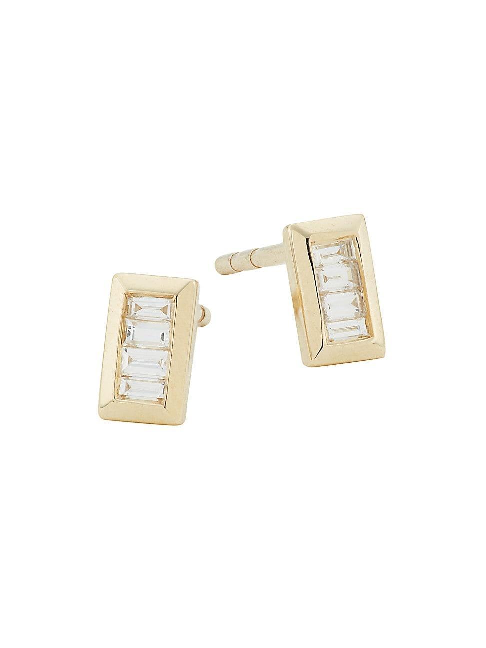 Womens 14K Yellow Gold & 0.15 TCW Baguette Diamond Stud Earrings Product Image