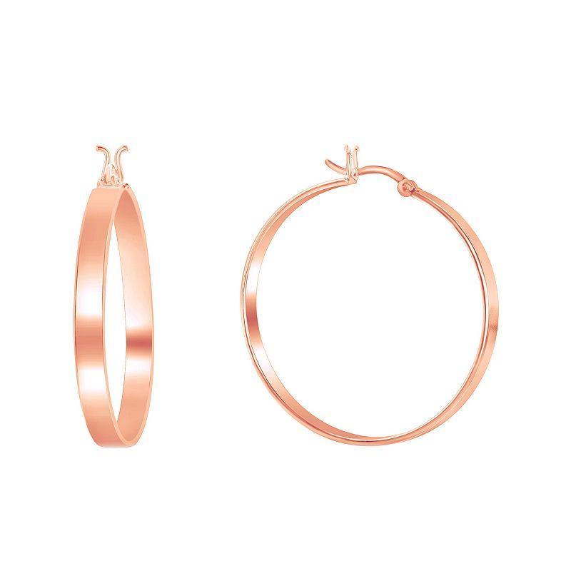 14k Rose Gold Over Silver Flat Hoop Earrings, Womens, Rose Gold Tone Product Image