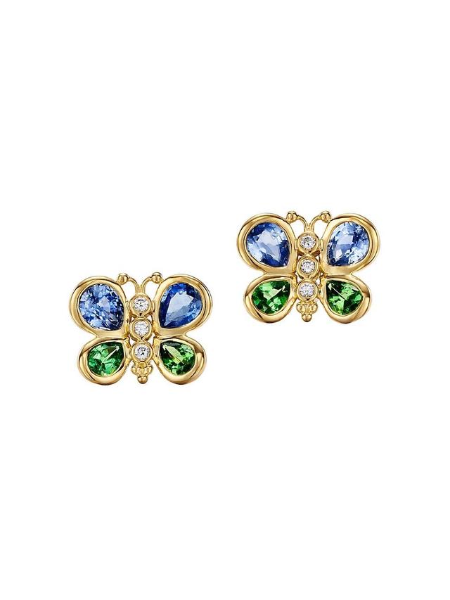 Womens FJ Butterfly 18K Yellow Gold, 0.07 TCW Diamond, Blue Sapphire & Blue Moonstone Stud Earrings Product Image