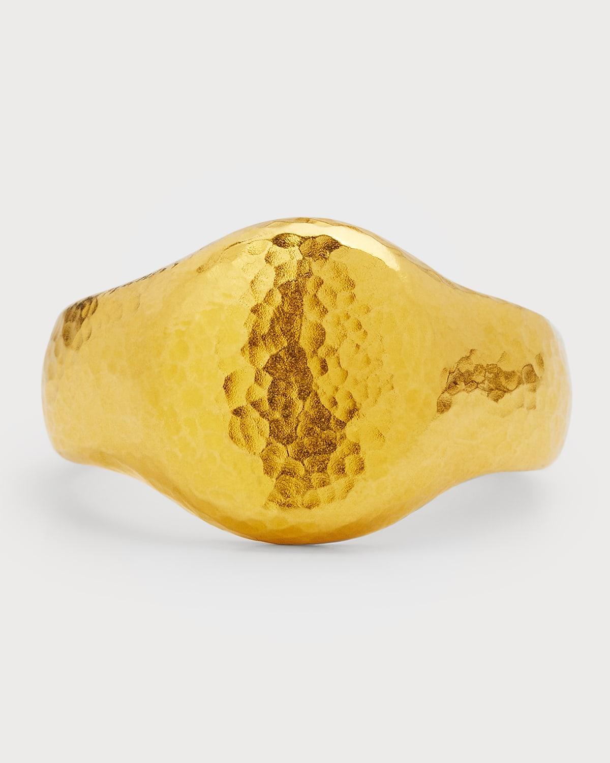 Mens Hammered 22K Yellow Gold Signet Ring Product Image