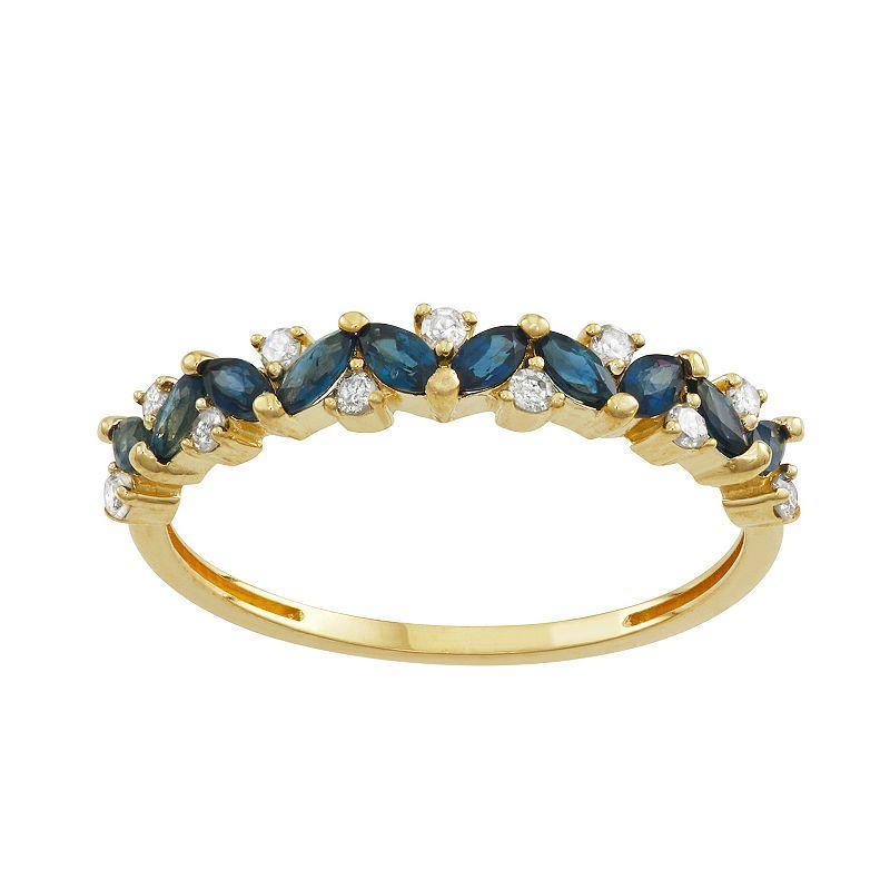 Tiara 10k Gold 1/8 Carat T.W. Diamond & Gemstone Cluster Ring, Womens Blue Product Image