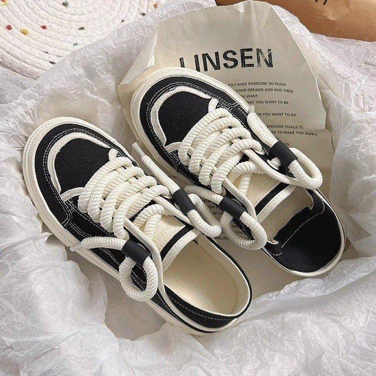 Platform Lace-Up Canvas Sneakers Product Image