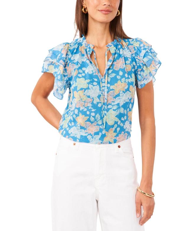 Women's Floral Print Flutter Sleeve Top  Product Image