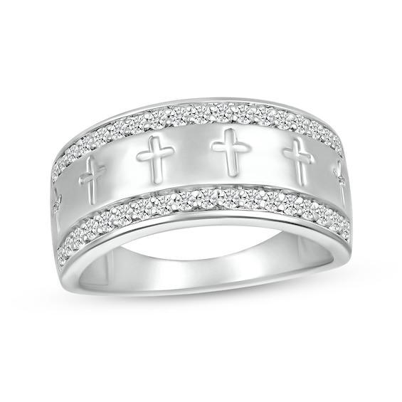 Men's 1/2 CT. T.w. Diamond Edge Cross Ring in 10K White Gold Product Image