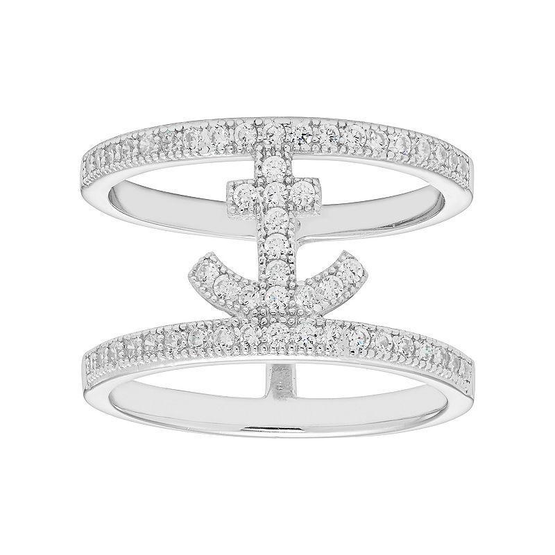 Sterling Silver Cubic Zirconia Anchor Ring, Womens White Product Image