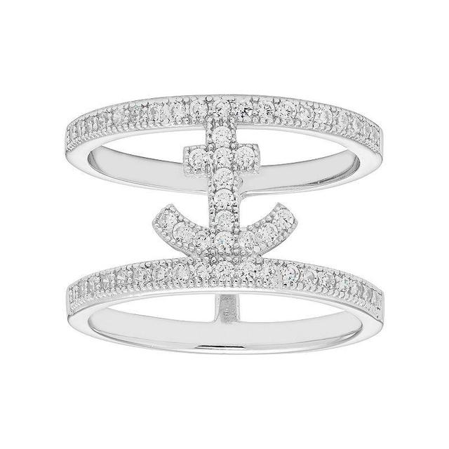 Sterling Silver Cubic Zirconia Anchor Ring, Womens White Product Image