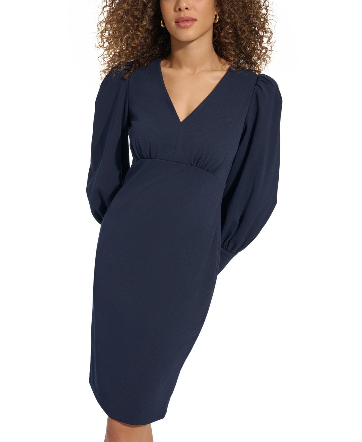 Calvin Klein V-Neck Long-Sleeved Scuba-Crepe Sheath Dress Product Image