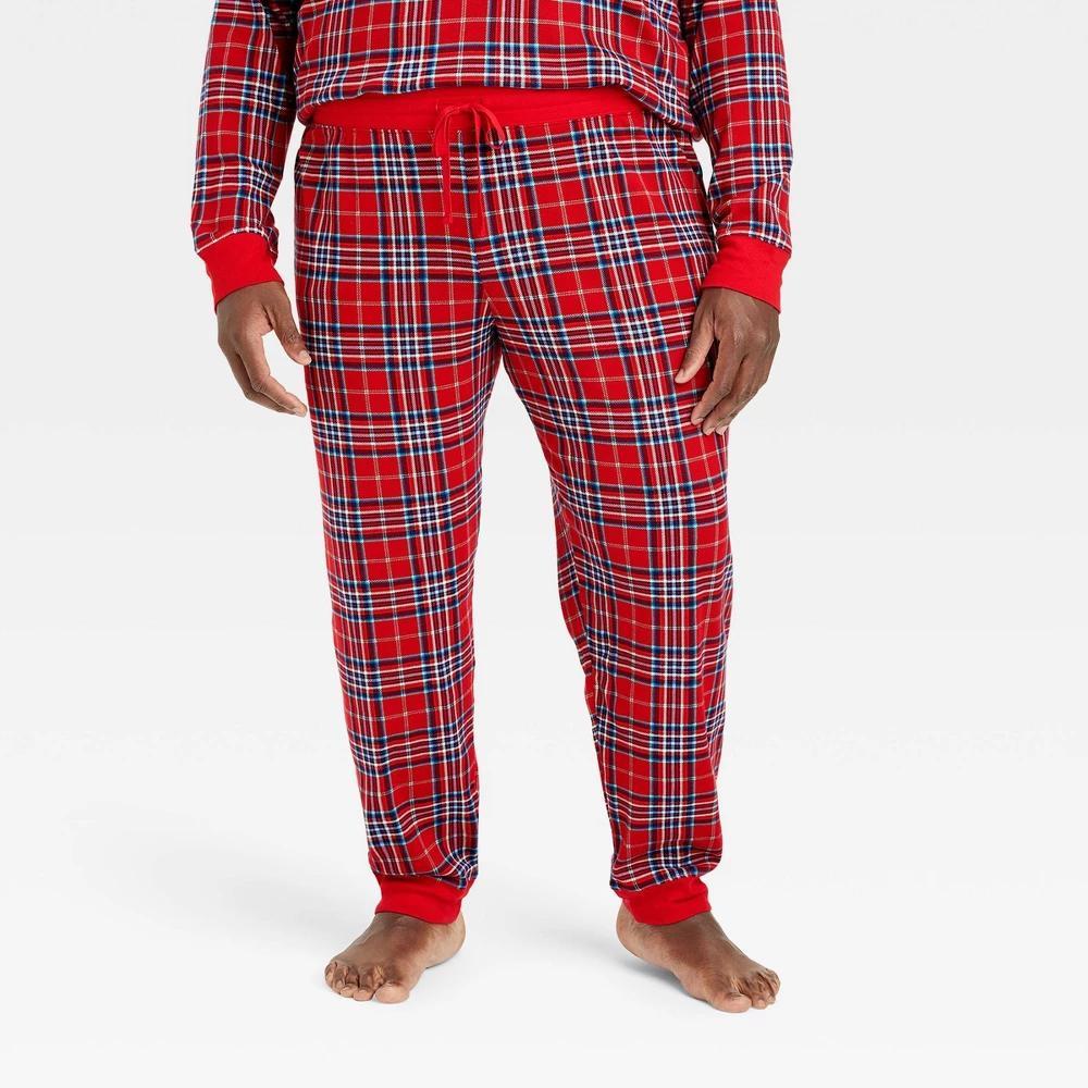 Mens Big & Tall Plaid Cotton Ribbed Holiday Matching Family Pajama Pants - Wondershop Red 3XL Product Image