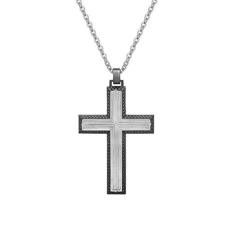 Mens LYNX Gray Ion-Plated Stainless Steel Cross Pendant Necklace Grey Product Image