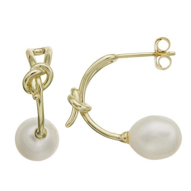 14k Gold-Plated Silver with Cultured Freshwater Pearl Love Knot Half-Hoop Earrings, Womens, Gold Tone Product Image