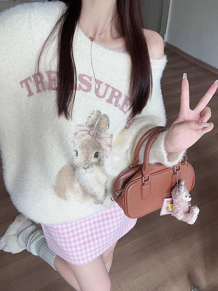 Long-Sleeve Round Neck Rabbit Print Sweater Product Image