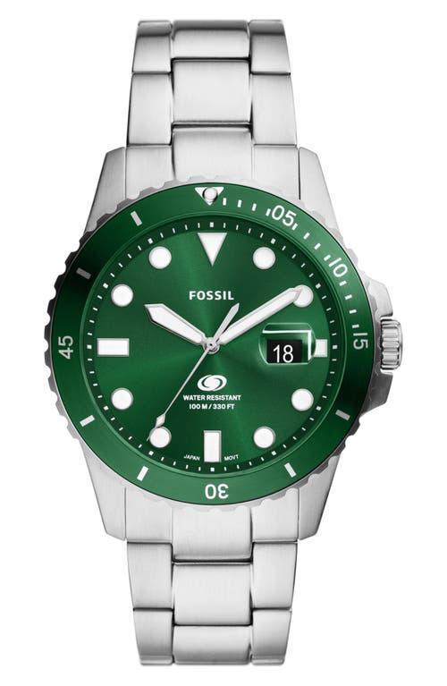 Fossil Mens Blue Dive Three-Hand Date Green Dial Stainless Steel Bracelet Watch Product Image