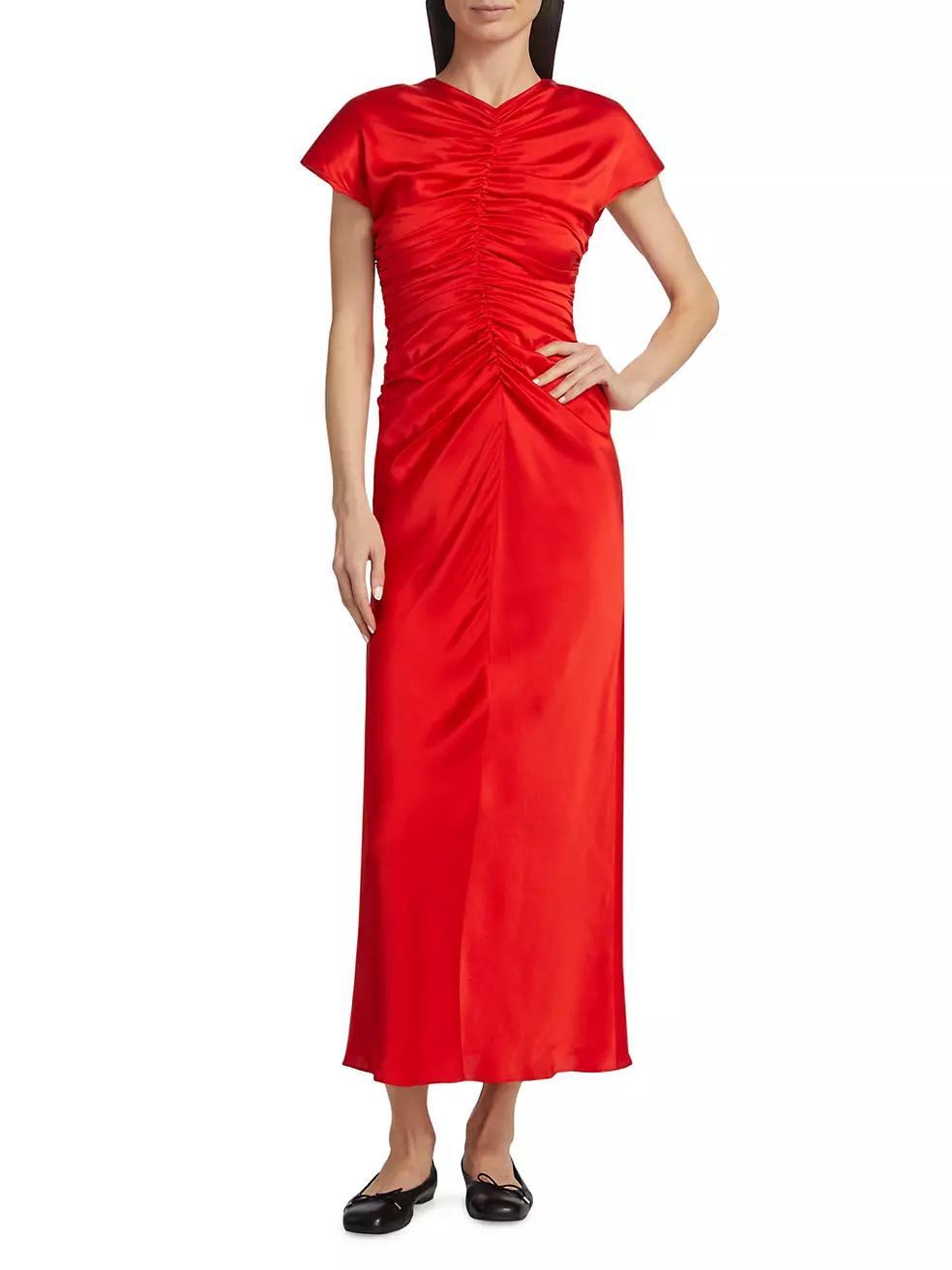 Aubree Ruched Silk Maxi Dress Product Image