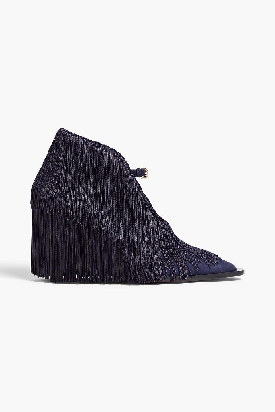 Fringed Suede Ankle Boots In Navy Product Image