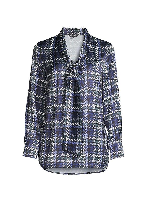 Womens Plaid Crpe De Chine Tieneck Blouse Product Image