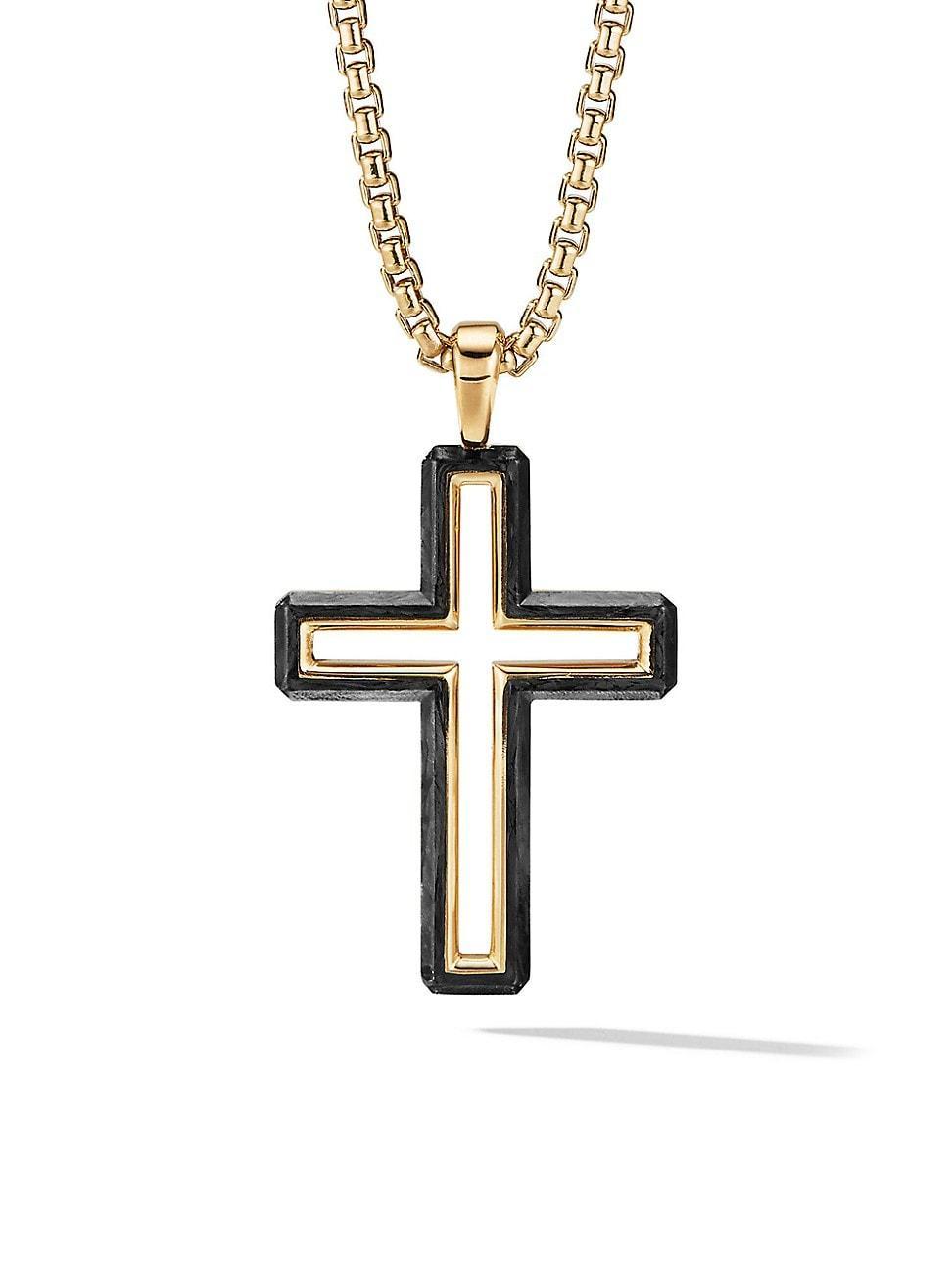 Mens Forged Carbon Cross Pendant with 18K Yellow Gold Product Image