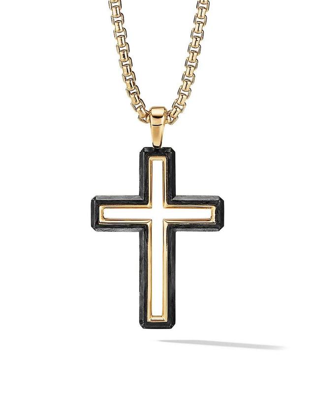 Mens Forged Carbon Cross Pendant with 18K Yellow Gold Product Image