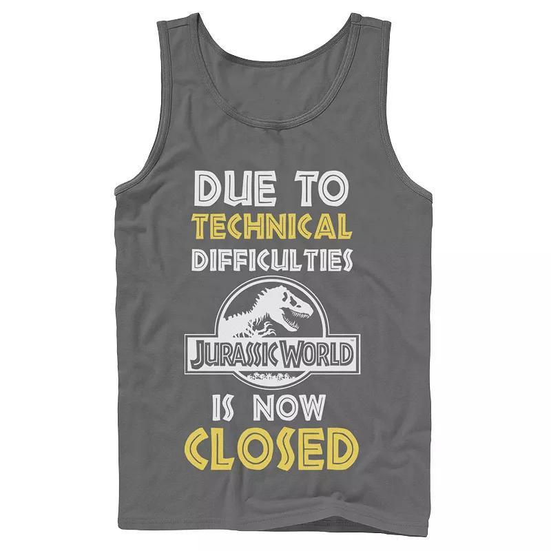 Mens Jurassic World Technical Difficulties Sign Tank Top Grey Product Image