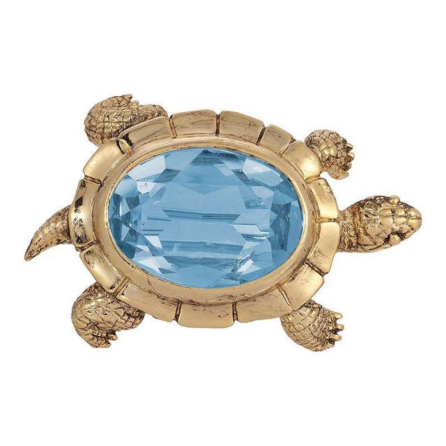 1928 Gold Tone Crystal Turtle Pin, Womens, Blue Product Image